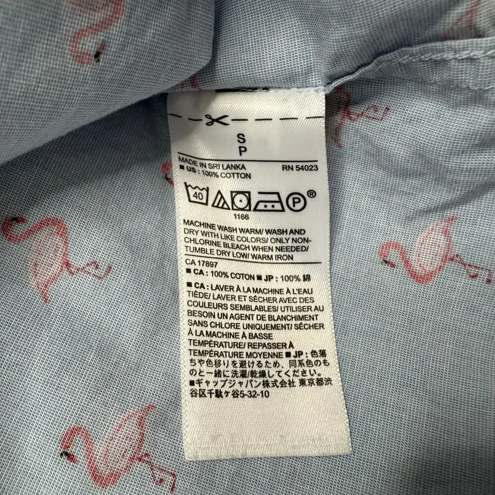 BANANA REPUBLIC Flamingo Print Blue Standard Fit Organic Cotton Shirt Small Mens